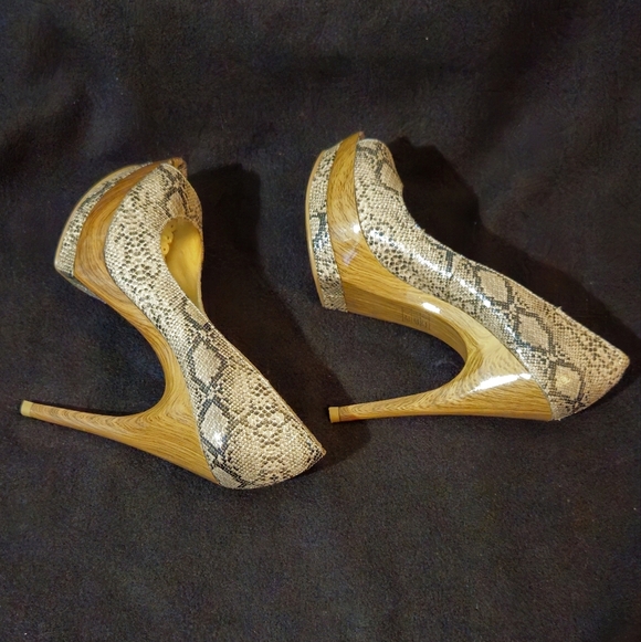Lulu Townsend Snakeskin Pattern Peep Toe Platform Heels - Size 6.5 - Picture 7 of 7